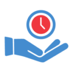 A hand holding a clock icon, symbolizing time management and scheduling.